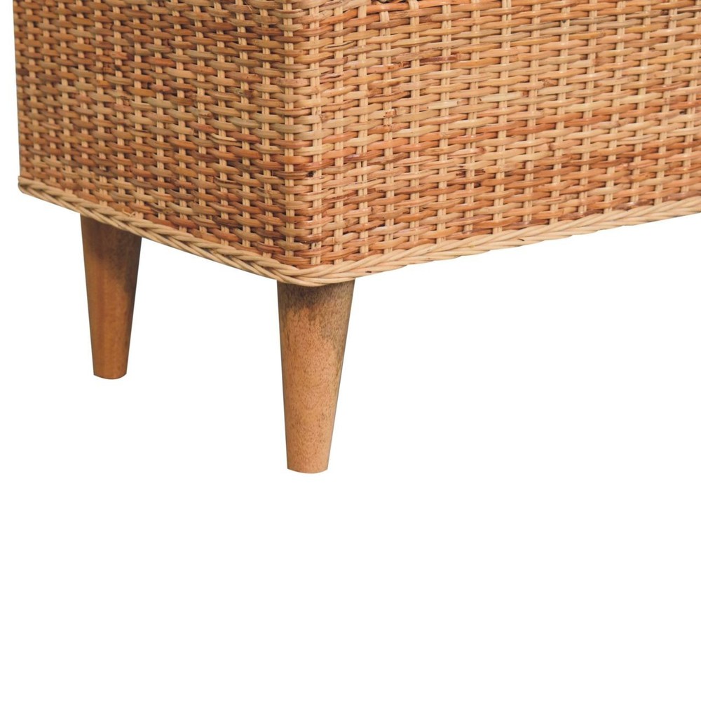 Rattan & Boucle Upholstered Bench