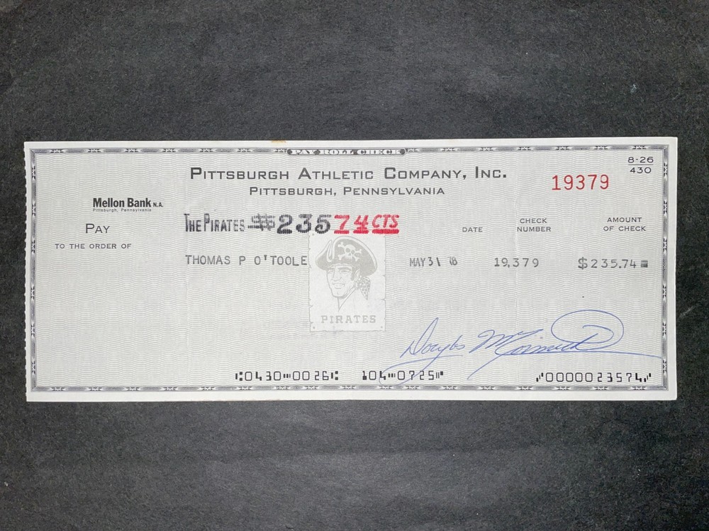 1978 Pittsburgh Pirates: Payroll Check: Thomas P. O'Toole
