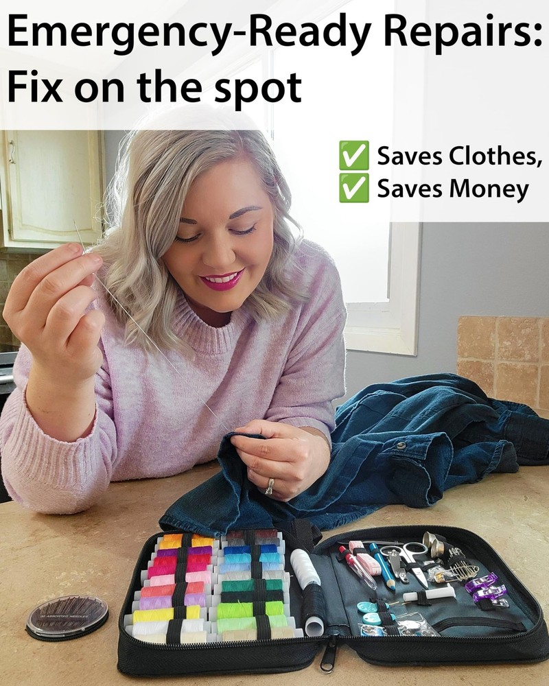 Vellostar Sewing Kit for Adults & Medium (24 Threads), Standard Black