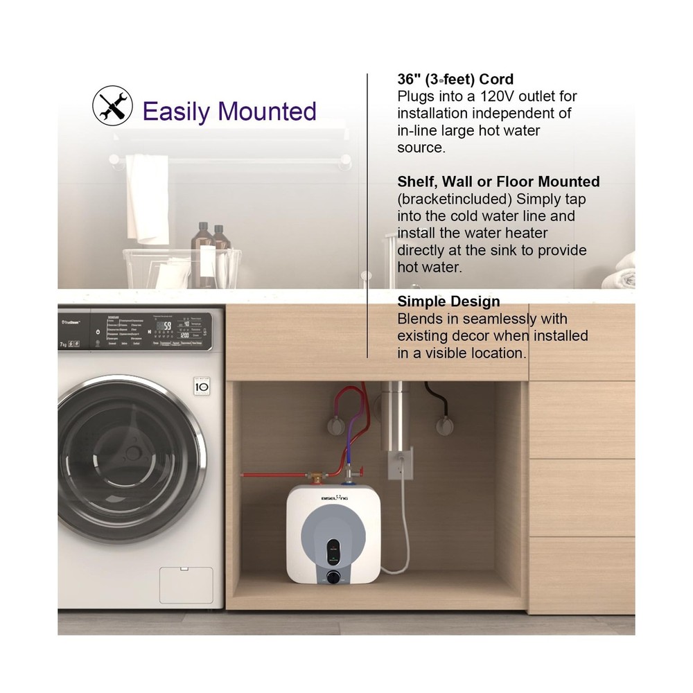 110V-120V 1440-1500W Small Under Sink Tank 2.5 Gallon Water Heater Hot Storag...