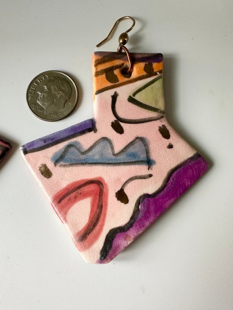 Handmade painted ceramic Earrings Large
