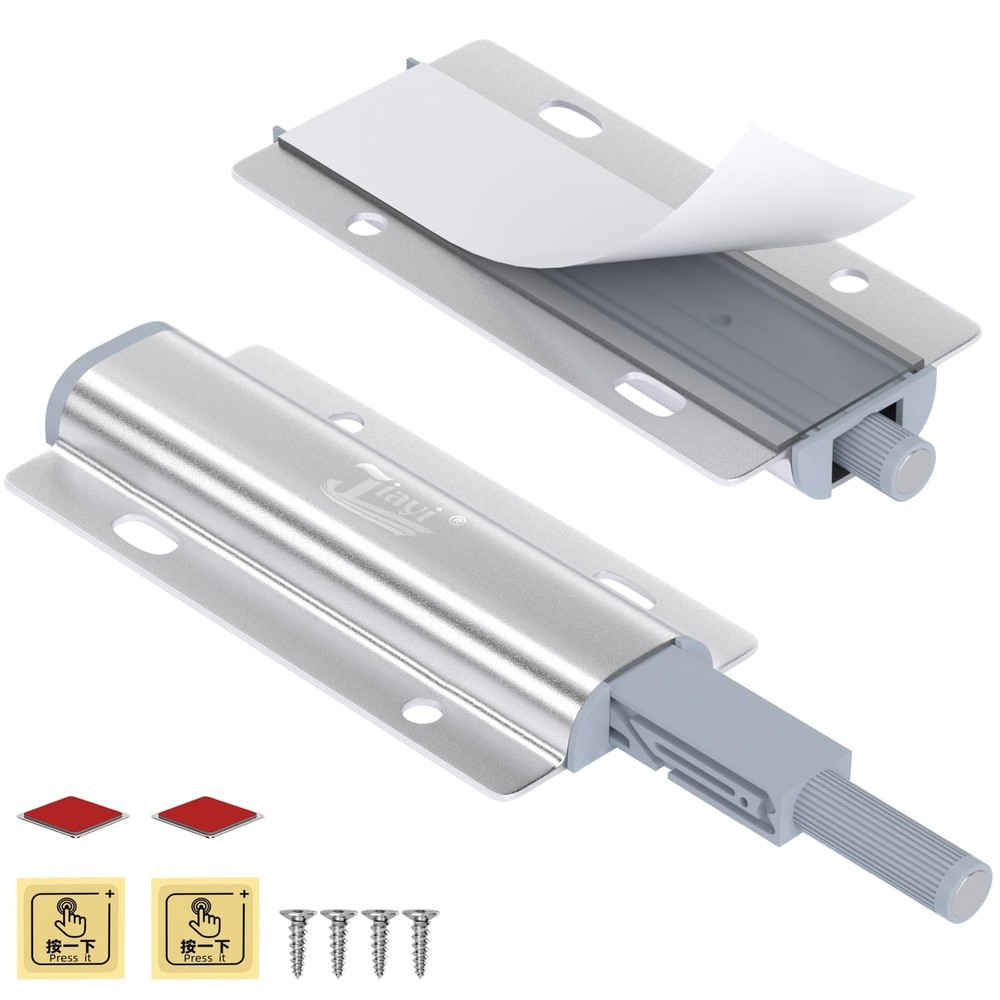 Push Open Door Latch, Jiayi 2 Pack Magnetic Cabinet 2 Pack, Silver
