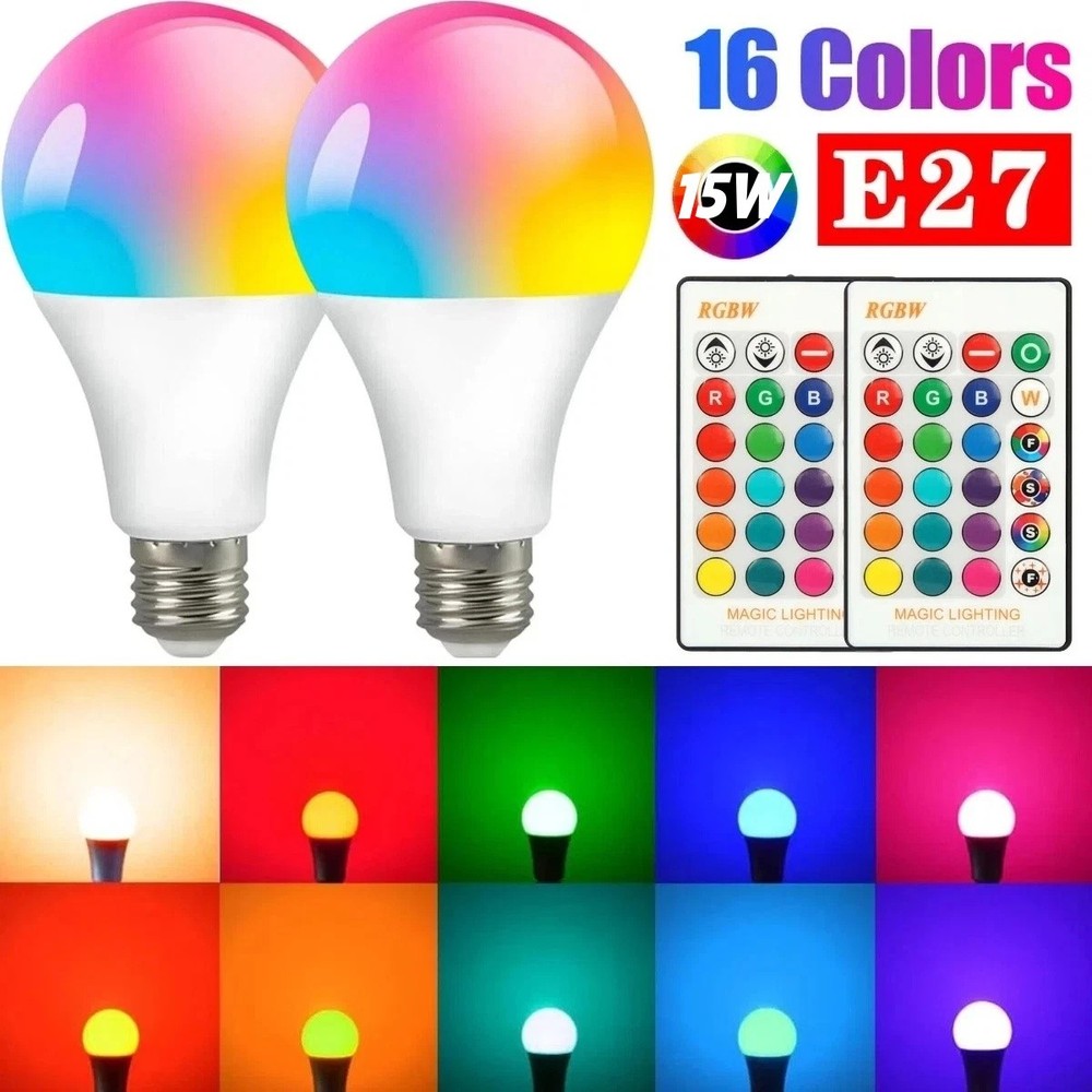 2Pcs E26 RGB RGBW LED Light Bulb Multicolor Changing Magic Lamp w/Remote Control