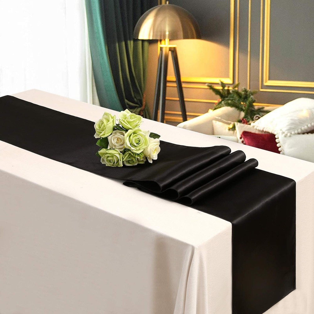 Black Table Runner Satin Table Runners Halloween Tabletop Silk Smooth Fabric ...