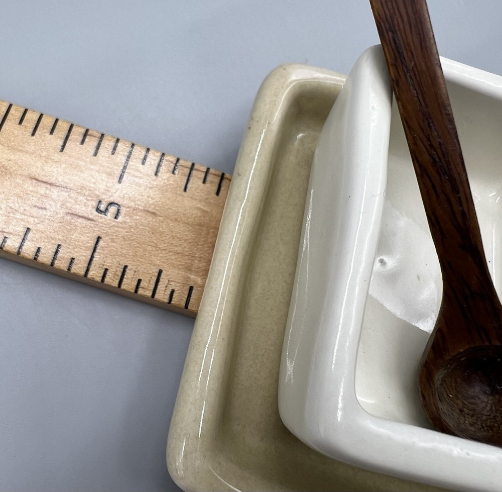 Pottery Barn Studio Barbara Eigen Ceramic Salt & Pepper Cellars Wood Spoons