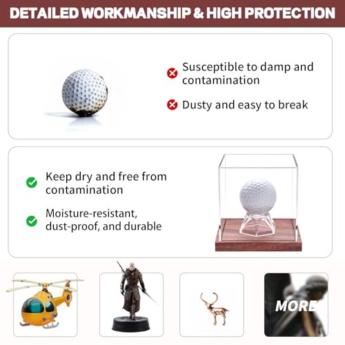 LITY Golf Ball Display Case, No Assembly Required Clear Cube with Solid Wooden