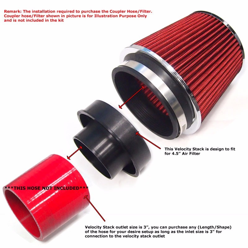 Universal Air Compressor 3" Outlet Velocity Stack Flow For 4.5" Inlet Air Filter