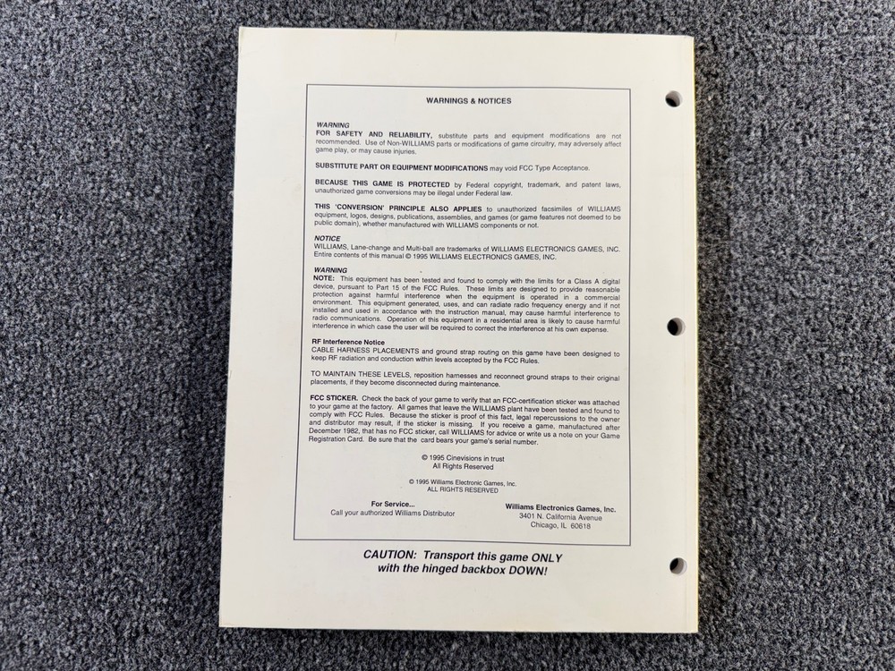 Williams Johnny Mnemonic Pinball Machine Game Manual Schematics ORIGINAL