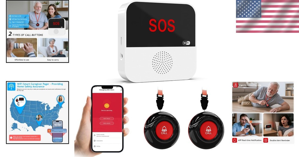 Emergency Call Button System - 2 SOS Panic Buttons Compatible with Smartphones