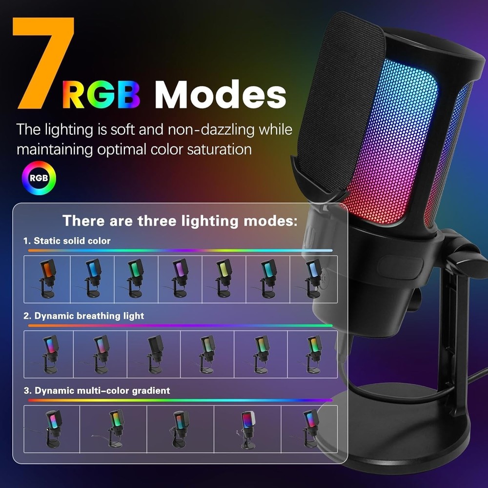 VCOM Gaming USB Microphone, Condenser Dynamic Mic for Podcasting, Streaming, wit