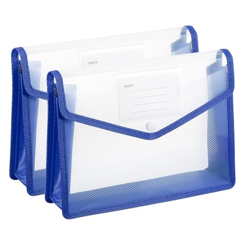 Plastic Expanding File Folders, 2 Pack File Folder Envelopes Letter B5 Blue