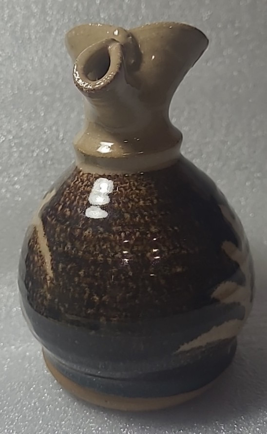 Studio Art Pottery Stoneware Pitcher Brown Signed DK pinched spout