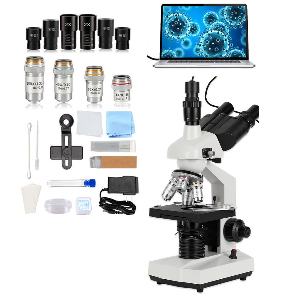 40 X -5000 X Trinocular LED Lab Compound Microscope with Double Layerwith electr