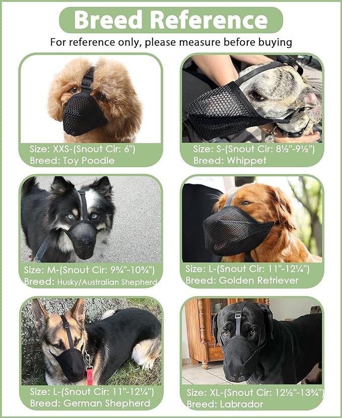 Breathable Mesh Dog Muzzle Allows Panting and Drinking - Extra Small - XS Black