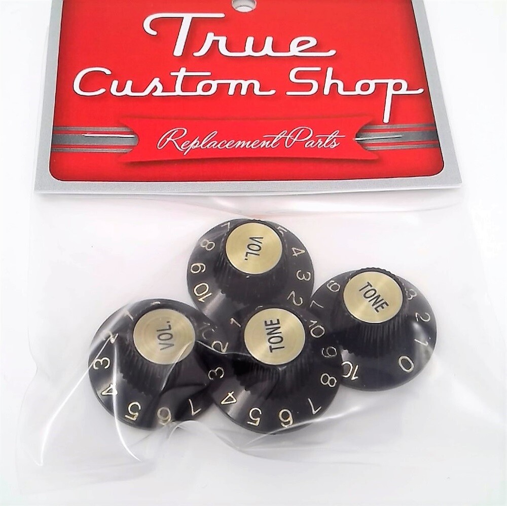 True Custom Shop® Black Witch Hat Control Knobs with Gold Inserts for Gibson