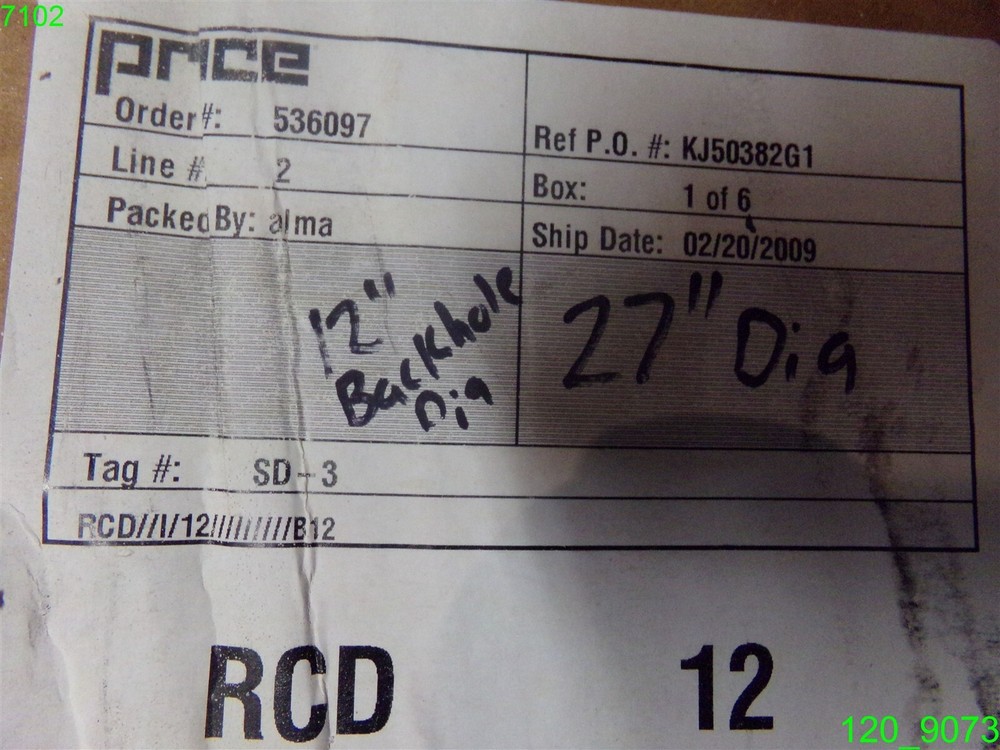 PRICE 27" DIA. DIFFUSER 12" BACK SIDE HOLE DIA. RCD12 SD-3 - NEW