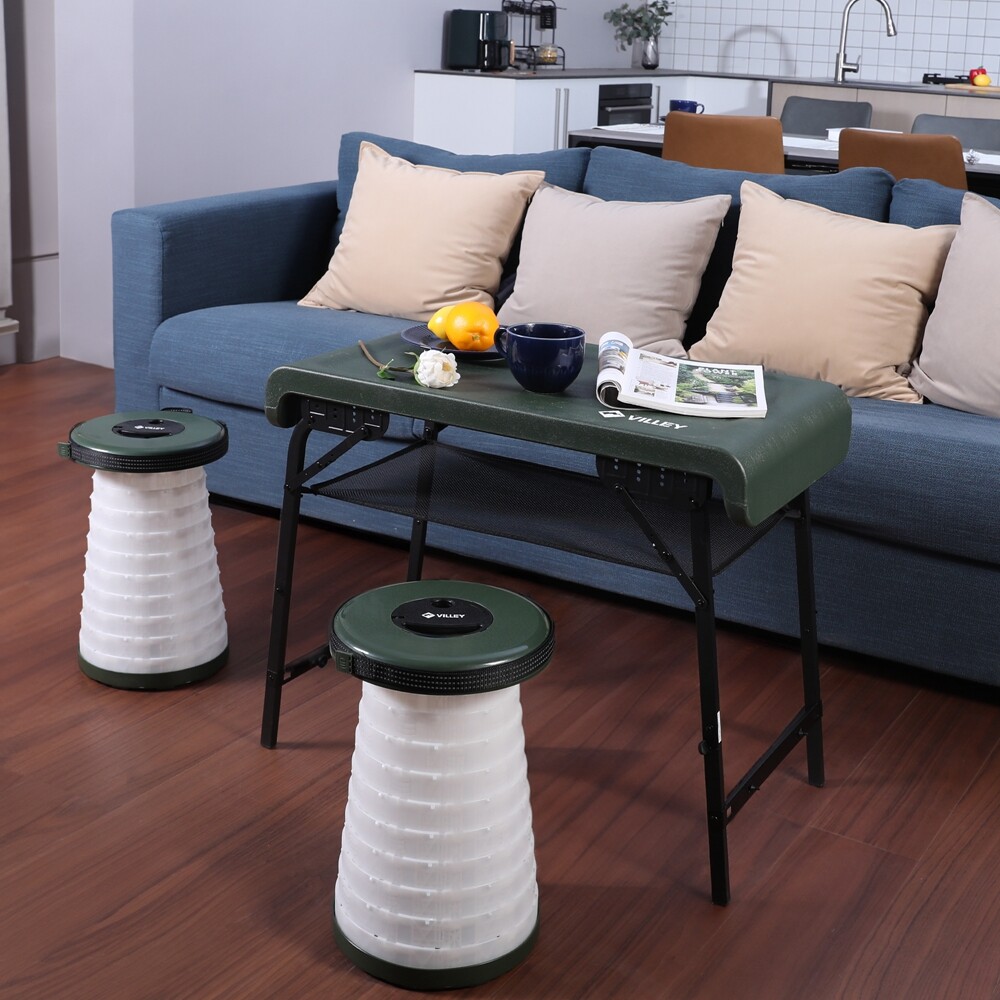 VILLEY Portable Table Stools Set Collapsible Stools 2.37ft Folding Camping Table