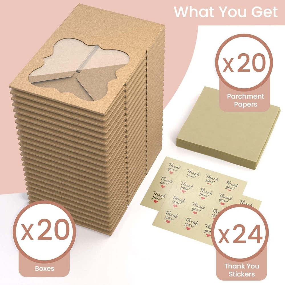 20 Count Extra Thick Cookie Boxes - 6x6x3 Gift-Worthy Bakery Boxes with Window