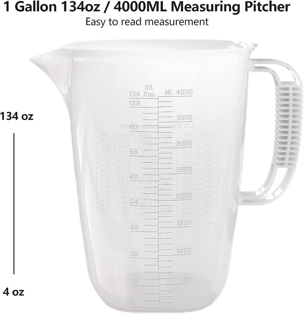 1 Gallon Measuring Pitcher-Convenient Conversion 1 Gallon, Translucent