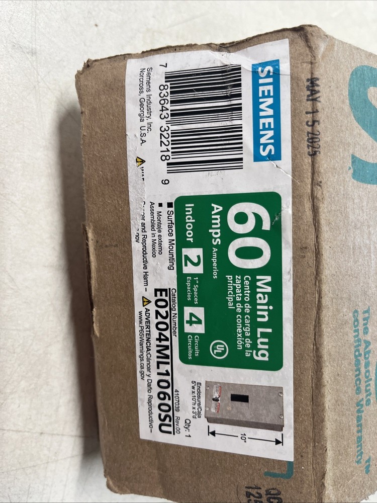 Siemens EQ 60 Amp 2-Space 4-CircuitMain Lug Surface MountLoad Center