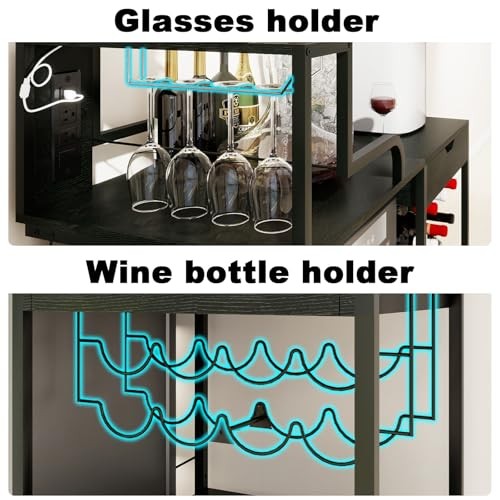 Wine Bar Cabinet with Wine Cellar Fridge Storage LED Lighting with LED Black