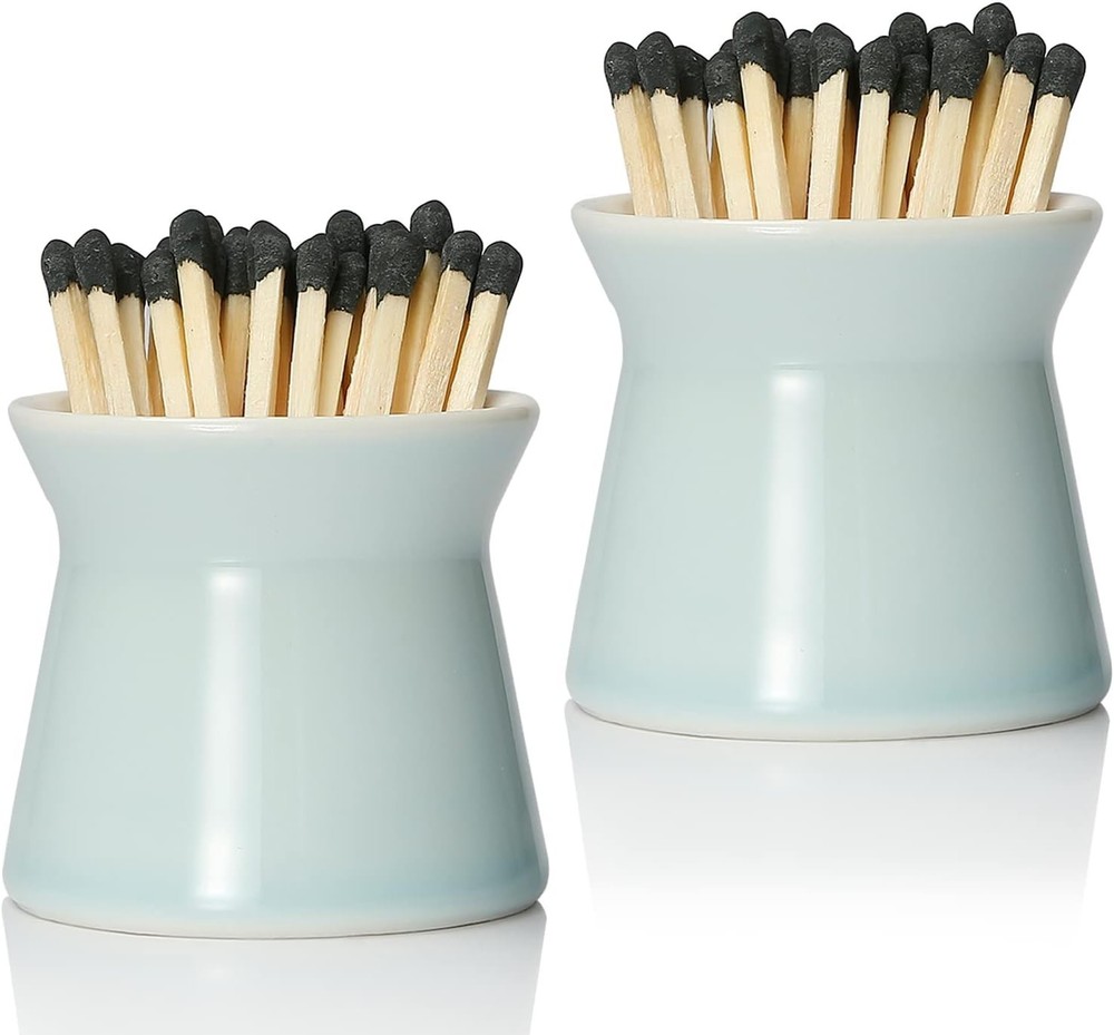 Exquisite 2 Pack Ceramic Match Boxes with Replacement Strikers - Cute Home Decor