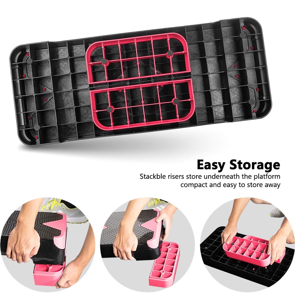 Adjustable Workout Aerobic Stepper, Aerobic Exercise Step Platform with 2 Ris...