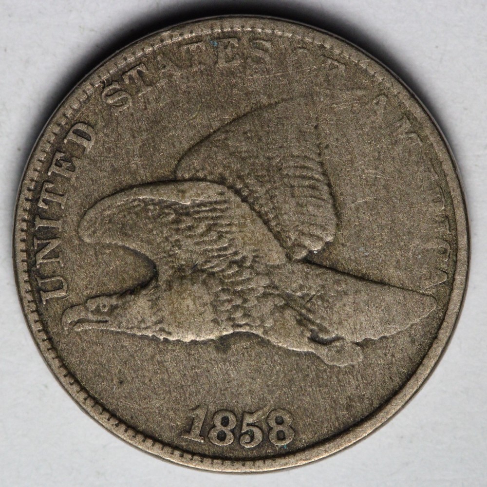 1858 LL Flying Eagle Cent Penny VF E108 GINM
