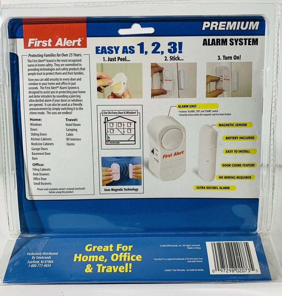 First Alert Instant Alarms windows or doors 4 pack peel & stick