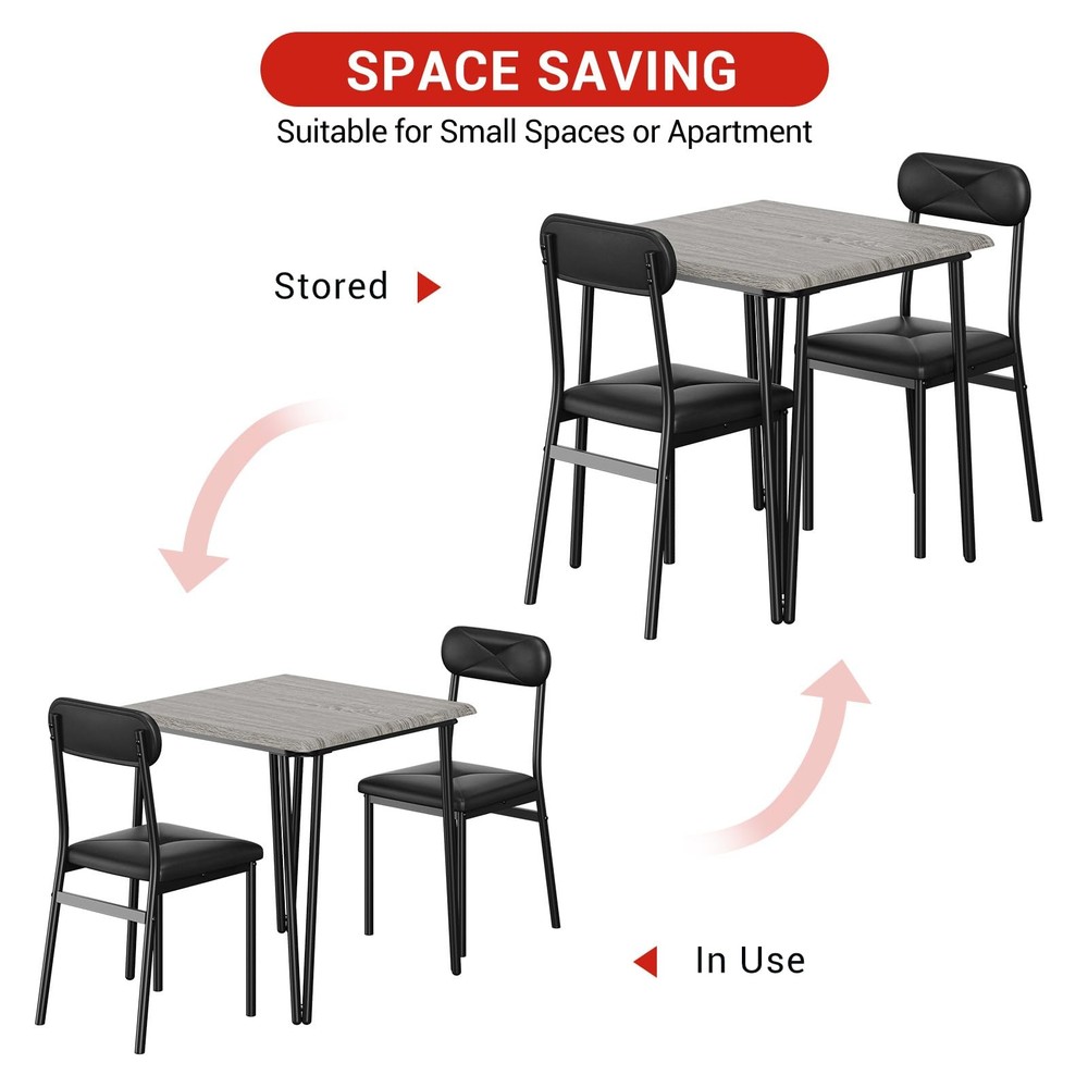 Kitchen Table w/2 Upholstered Chairs,Square Dining Table Set for 2 for Small Pla