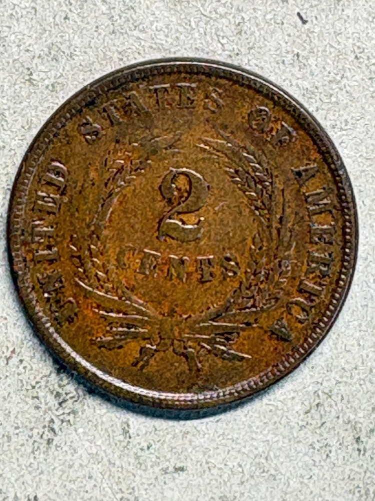 1864 Two Cent Piece Large Motto AU