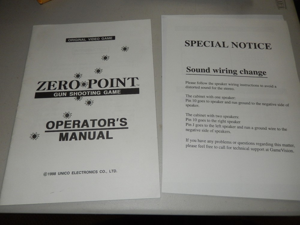 original ZERO POINT UNICO   arcade video game owners manual