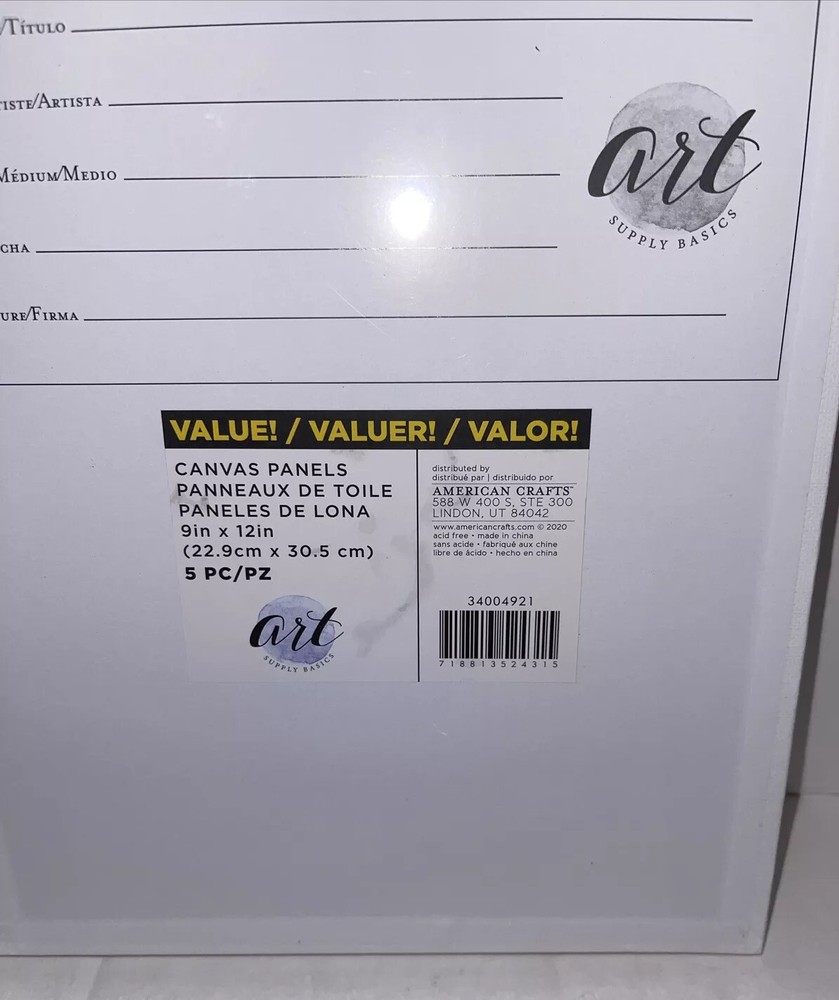 Art Supply Basics Panel Pack Canvas 5/Pkg-9"X12". New In Pack. American Crafts