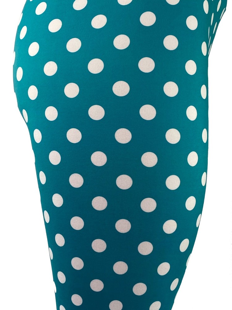 Teal / Aqua & White Polka Dot Leggings - Multiple Sizes Super Soft!