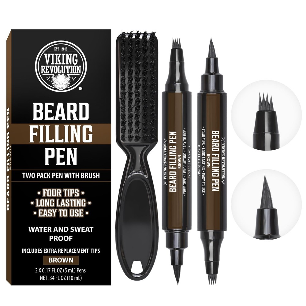 Viking Revolution Beard Pen (2 Pack) - Brown 2 Pack + Brush,