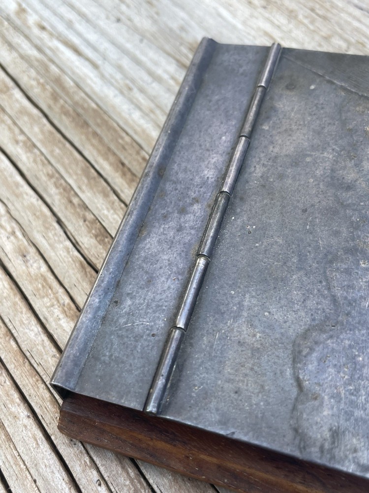 Danish Silverplate Repousse Notepad Holder no Pad Wood Base Felt Backing