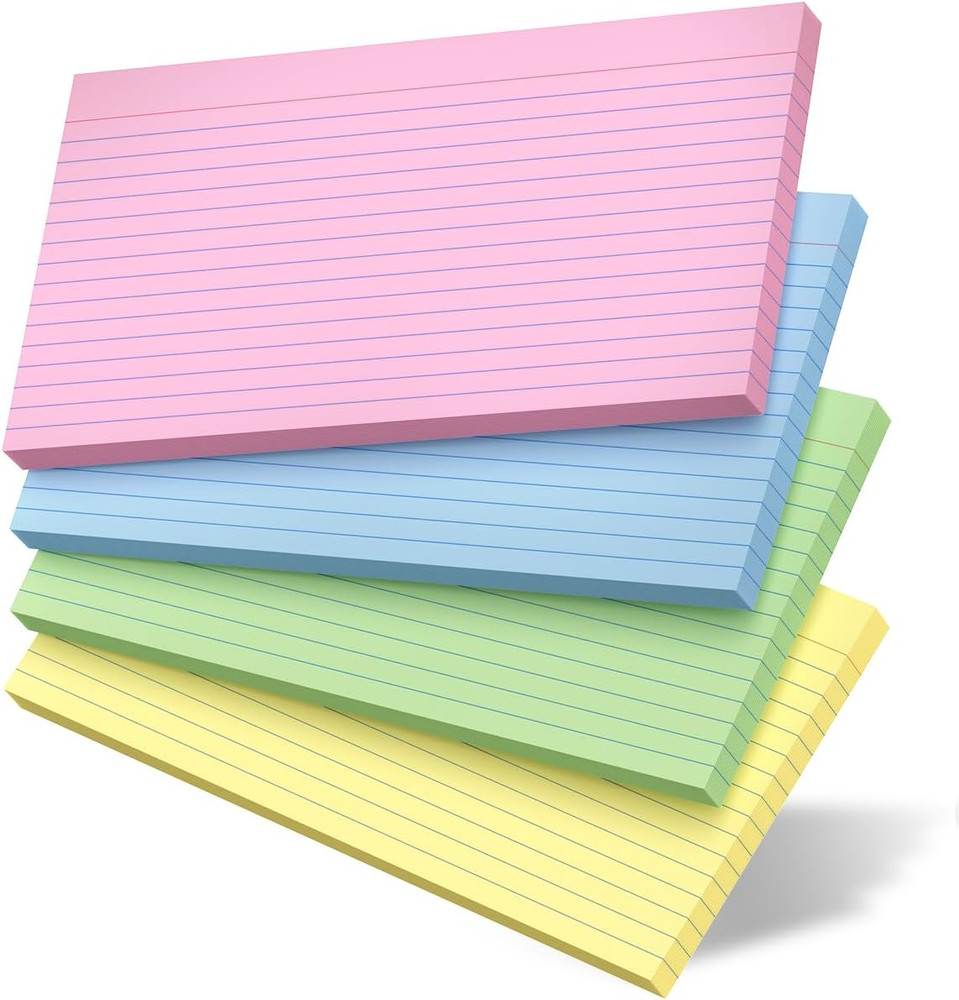 100 Count Colored Index Cards 5x8 Lined Colorful Notecards 4 Color Lined Flashca