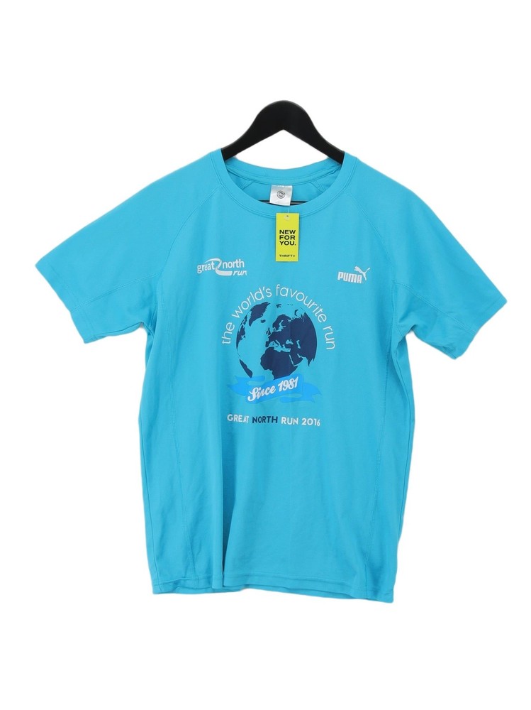 Puma Men's T-Shirt M Blue Graphic 100% Polyester Crew Neck Basic
