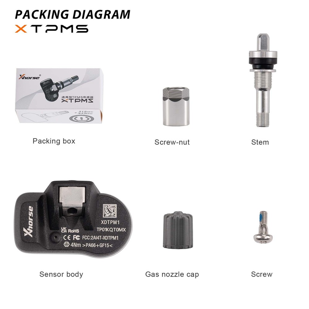 4PCS XHORSE XDTPM1EN TPMS Sensor Universal Programmable XTPMS Sensor US