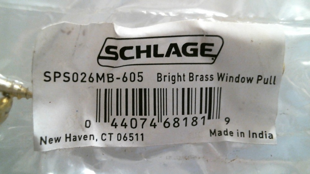 Schlage Bright Brass Window Pull (SPS026MB-605) FS