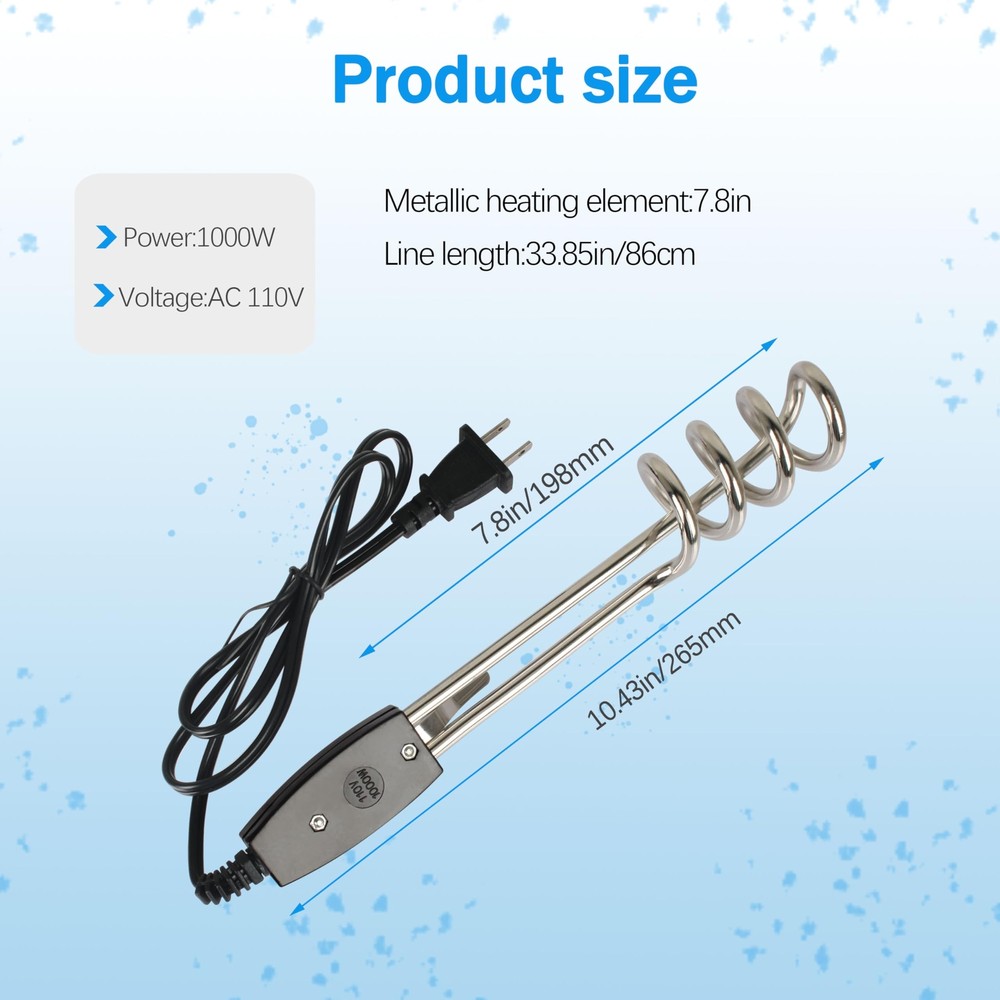 Immersion Heater Submersible Water Heater，1500W/1000W-110V Portable Electric ...