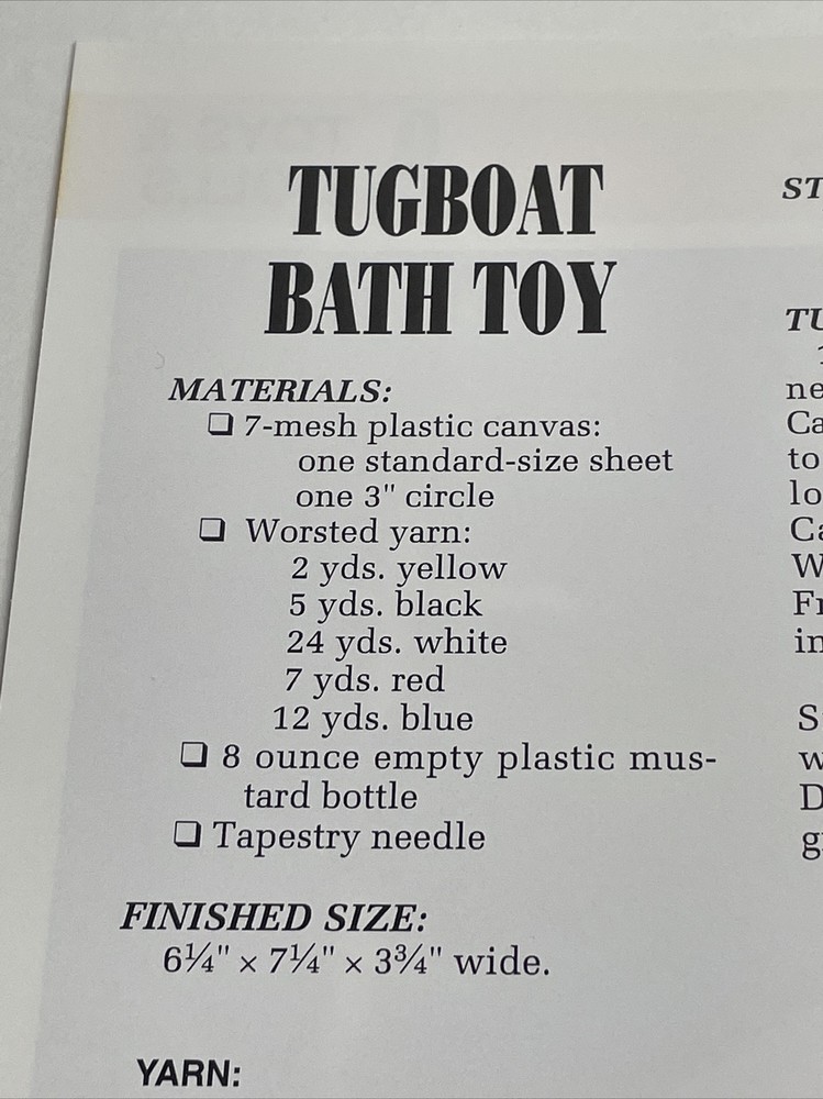 Annie's Attic Tugboat Bath Toy Plastic Canvas Pattern