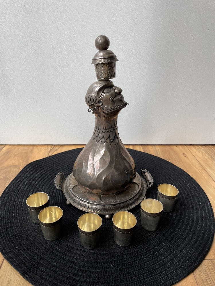 Silver German MasterWork KARL BERTHOLD SIGNED DECANTER Set