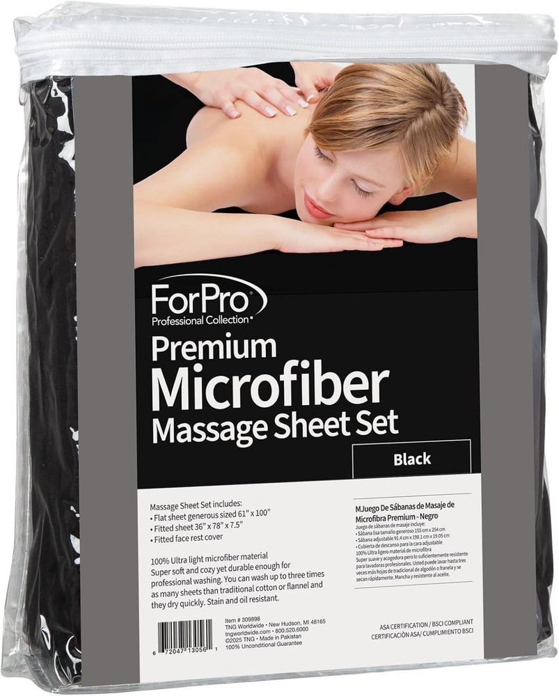Professional 3-Piece Ultra-Light Massage Sheet Set - Black Microfiber Elegance