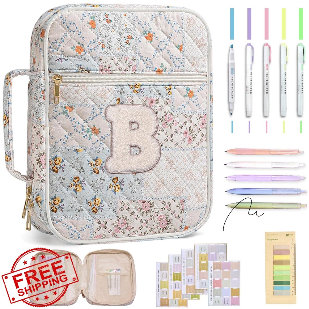 Personalized Initial Bible Cover - Large Quilted Bag - Patchwork Floral-B