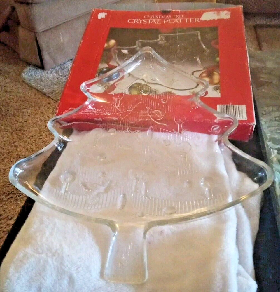 Vintage Glass Christmas Tree Shaped Platter