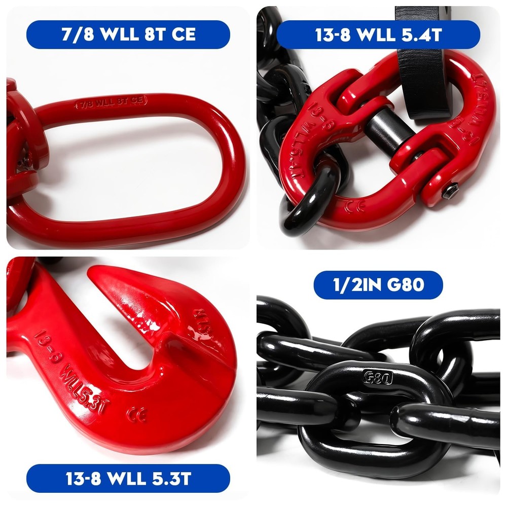 Shipping Container Loading Chain (1/2" x 5'), Container Chain Bridle Hooks G8...