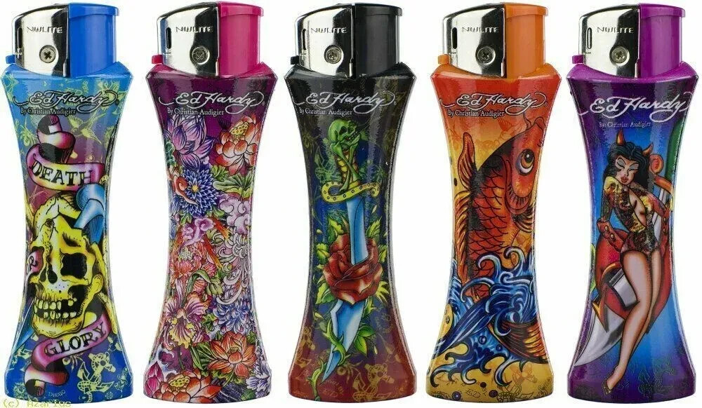 5PC ED HARDY REFILLABLE TATTOO CURVE LIGHTER/RANDOM( Without Gas )