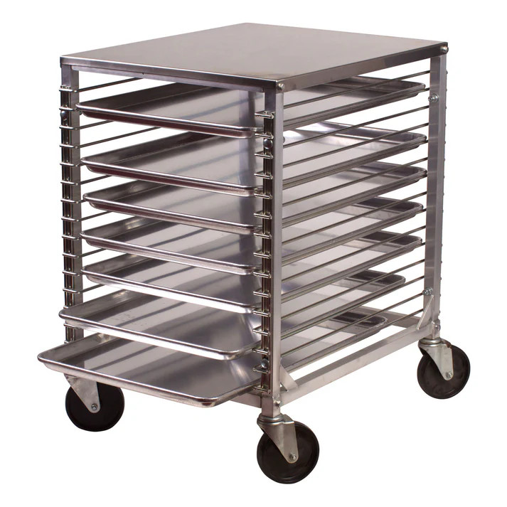 End Load Sheet Pan Rack Half Height 3/4 Inch Spacing Wire Slide Silver 15 Tier