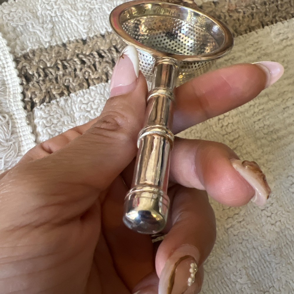 Silverplate FORTNUM & MASON TEA STRAINER With”bamboo” Style Handle